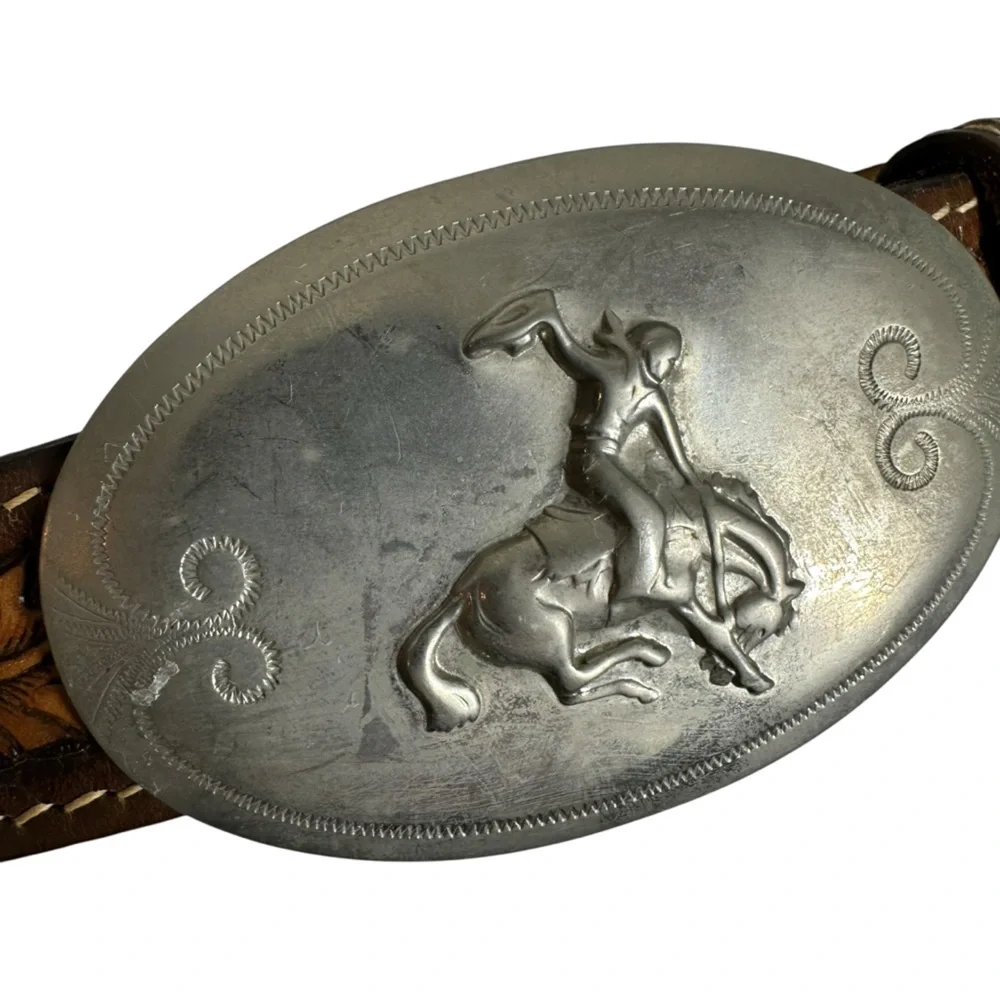 MILLER Western Wear Denver Colorado Tooled Leather Belt Silver Buckle Girl/Horse